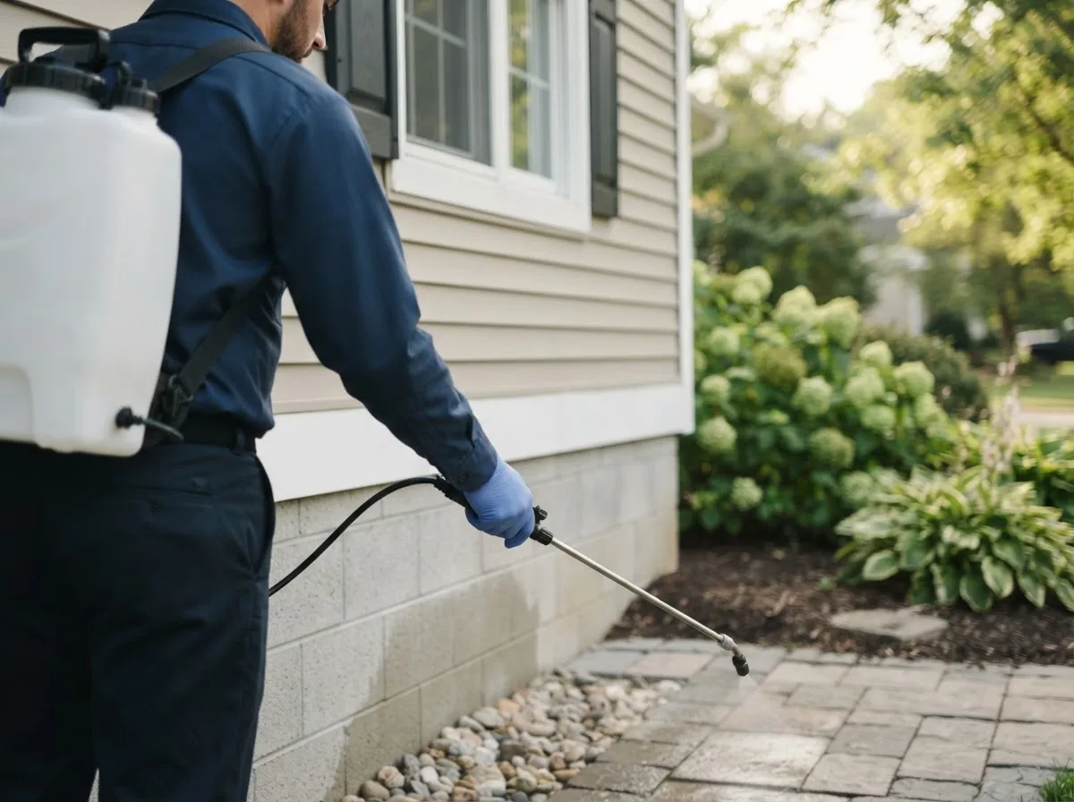 Pest control technician inspecting a home in Bloomfield, MT